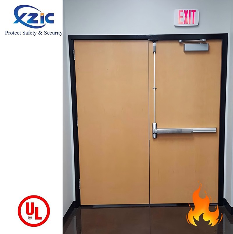 Double Wooden Fire Door with Metal Frame