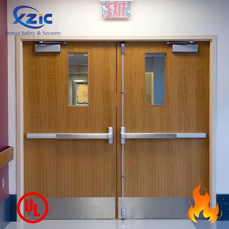 Double Wooden Fire Door with Vision Glass